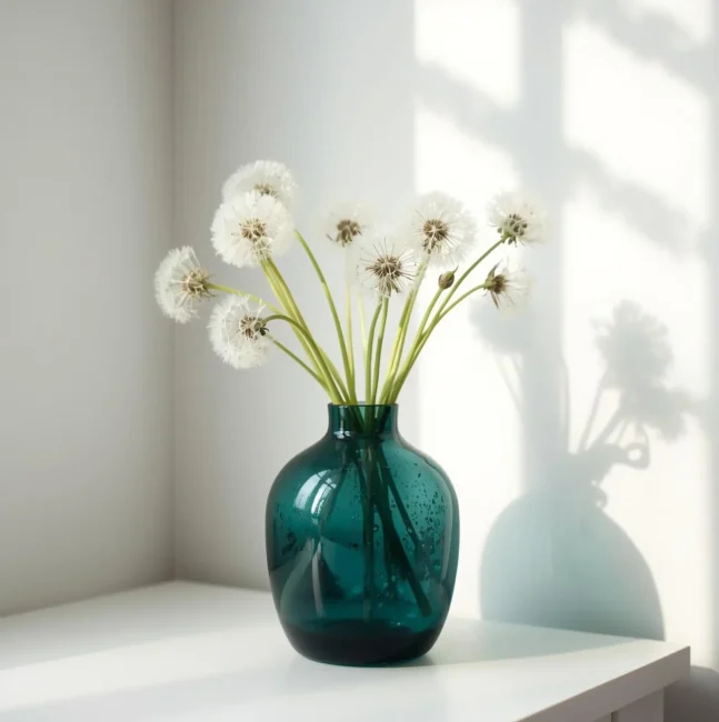 Vase with dandelions